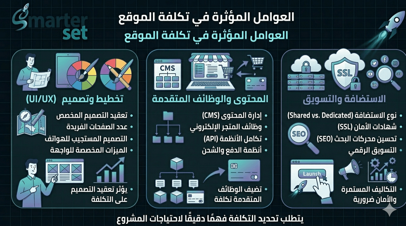 العوامل التي تؤثر على تكلفة تصميم الموقع